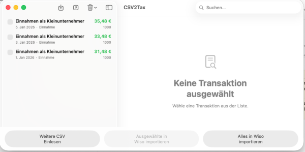 Preview: CSV2Tax - MacOS App
